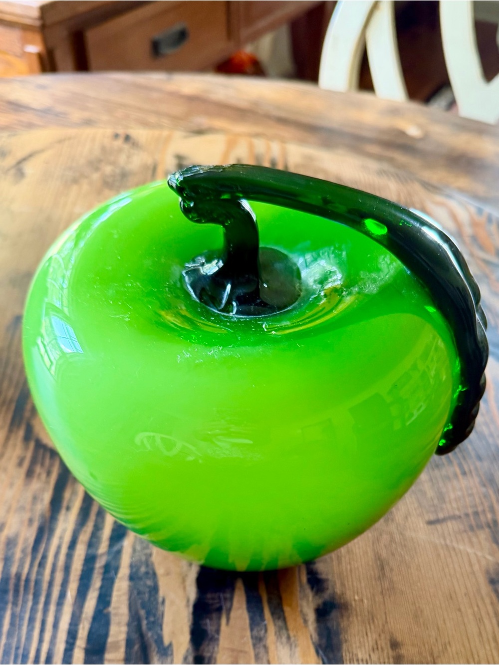 Handblown Green Glass Apple Sculpture by Diamond Star Corp